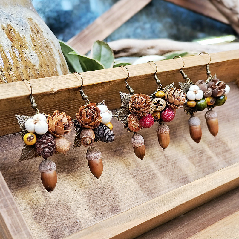 ヴィンテージ木製植物イヤリング ユニークなドングリイヤリング - Vintage Fashion Wholesale のレビューと価格