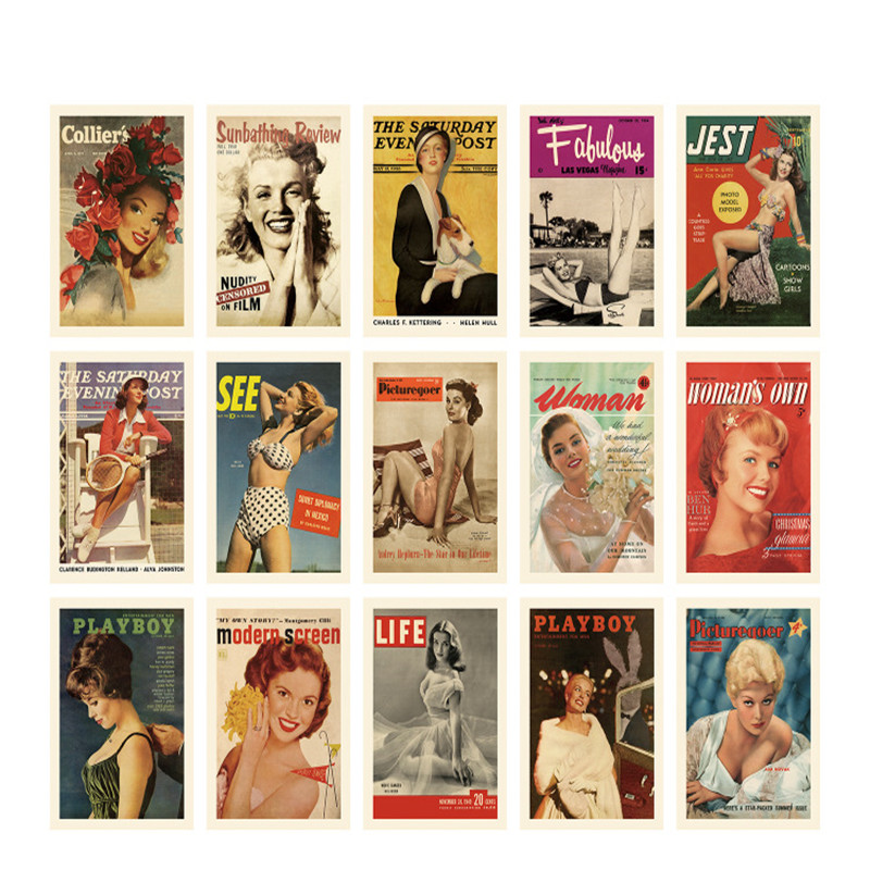 15 枚ヴィンテージポストカードファッション雑誌カバーグリー - Vintage Fashion Magazine Covers のレビューと価格