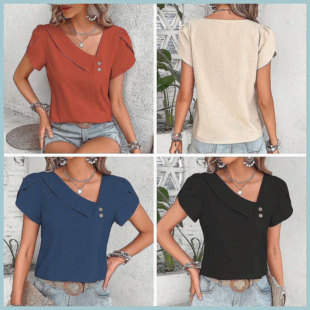2024年夏 ヴィンテージ風 無地ブラウス レディース エレ - Vintage Women Fashion のレビューと価格