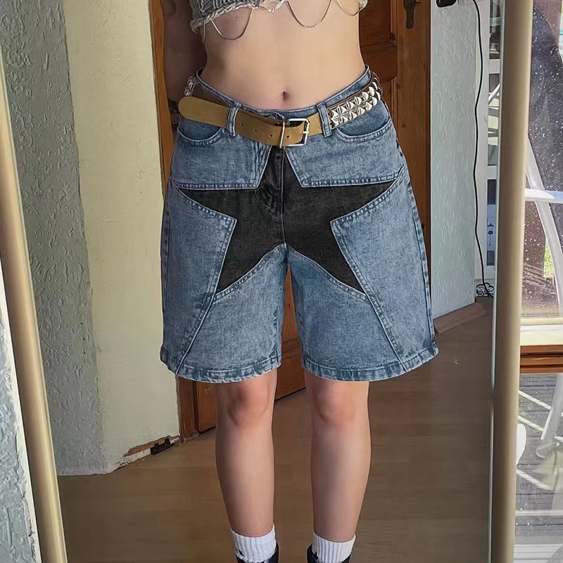 星柄パッチワーク女性用ショートジーンズヴィンテージデニムバミ - Vintage Fashion Jeans のレビューと価格