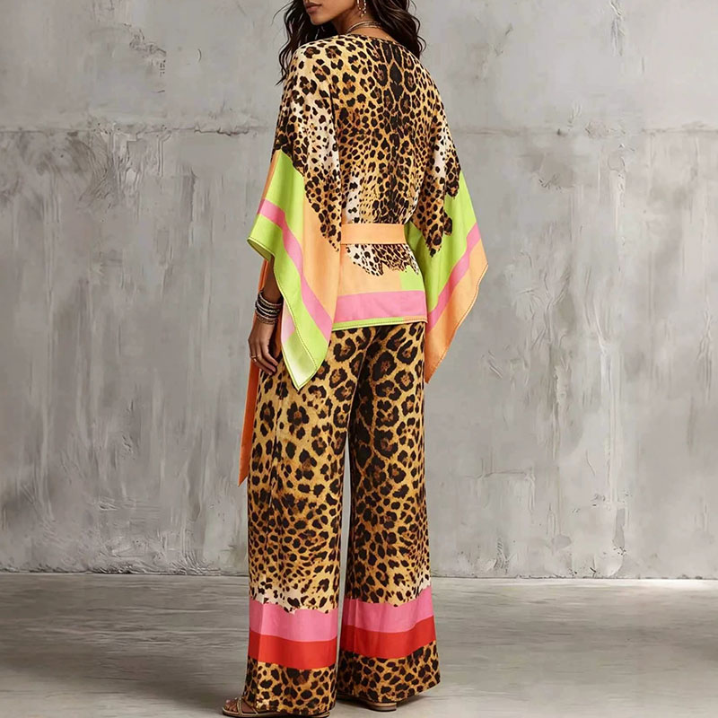 レトロなレオパード柄のゆったりとしたサマースーツ、Oネックの - Vintage Fashion Retro Outfit のレビューと価格